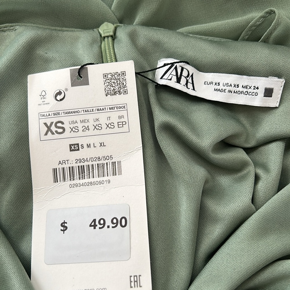 Zara Ruffled Ruched Flutter Off the Shoulder Mini Dress in Sage Light Green - Picture 11 of 15